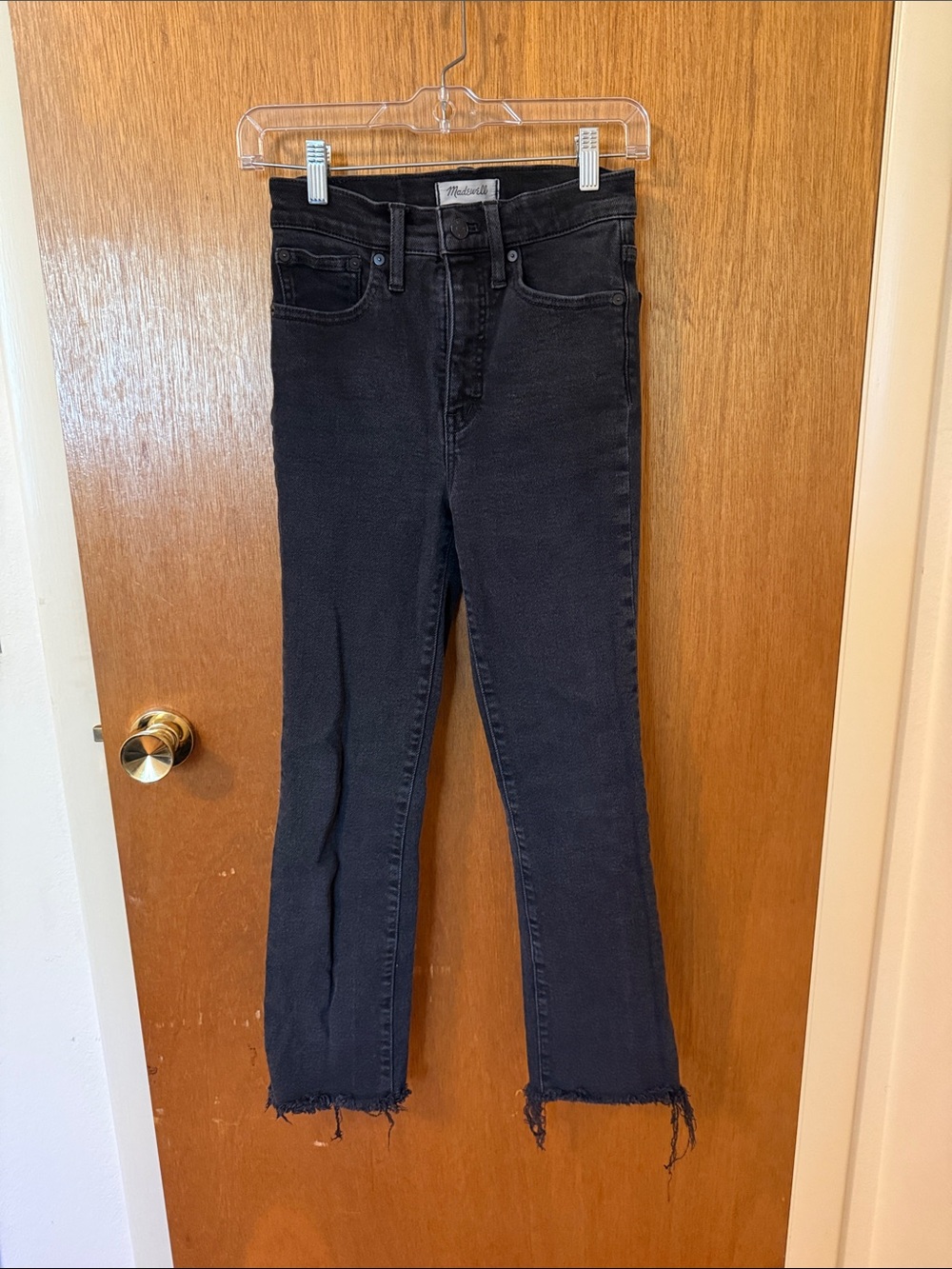 Madewell Black High-Rise Straight Jeans with Raw Hem